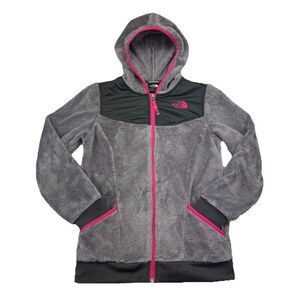 The North Face Oso Full Zip Fleece Hoodie Jacket Gray Pink Girls Large 14 / 16